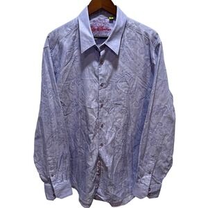 Robert Graham Mens Classic Fit Paisley Stripe Dress Shirt Lavender Size 2XL